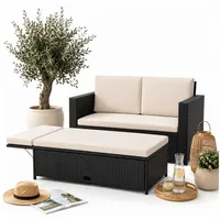 Mucola Gartenlounge-Set Polyrattan Gartensofa Lounge Sofa Gartenmöbel Gartensofa Sitzgarnitur, (Set, Sofa & Ottomane), Kissen inkl. Reißverschluss, daher abnehm- und waschbar schwarz