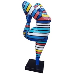 Casa Padrino Designer Deko Skulptur Akrobatische Frau Bunt Gestreift H. 200 cm - Wetterbeständige Dekofigur - Gartendeko Skulptur - Gartenfigur