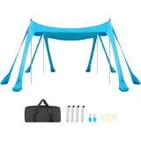 Vevor Strandzelt mit Sonnenschutz (UPF 50+) 3 x 3 x 2 m, Strandmuschel mit Sandsäcken & Stützstangen & Sandschaufeln & Tragetasche, Tragbares Sonnensegel für Familienausflüge Camping Angeln Blau