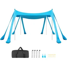 Vevor Strandzelt mit Sonnenschutz (UPF 50+) 3 x 3 x 2 m, Strandmuschel mit Sandsäcken & Stützstangen & Sandschaufeln & Tragetasche, Tragbares Sonnensegel für Familienausflüge Camping Angeln Blau