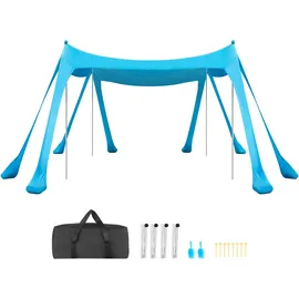 Vevor Strandzelt mit Sonnenschutz (UPF 50+) 3 x 3 x 2 m, Strandmuschel mit Sandsäcken & Stützstangen & Sandschaufeln & Tragetasche, Tragbares Sonnensegel für Familienausflüge Camping Angeln Blau