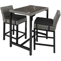 Tectake Rattan Tisch Kutina mit 2 Stühlen Latina mit Aluminiumgestellen, - Grau