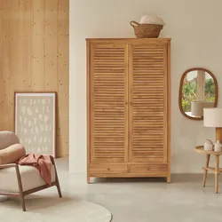 Kleiderschrank Schrank aus Teakholz Schlafzimmer 195 cm Lattenoptik