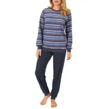 Normann Pyjama Damen Frottee Pyjama mit Bündchen in tollem Streifendesign blau 60/62