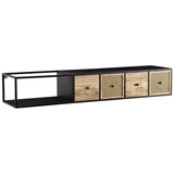 FineBuy Massive TV-Board Kommode 150cm hängend Mango Massivholz Wiener Geflecht Rattan TV Lowboard