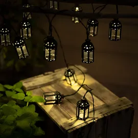 Nowa Lichterkette Solarleuchten Aussen LED Solarlampe Gartenlampe Dekoration in Laternenform, Kunststoff schwarz, 30x LED warmweiß, L 200 cm