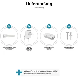ledscom.de LED Unterbau-Leuchte SIRIS weiß matt mit Netzteil und Bewegungsmelder, flach, 30cm, 368lm, warm-weiß