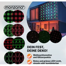 monzana LED Projektor Weihnachten Außen Farbwechsel Grün Rot Beleuchtung Projektorlampe Weihnachtsdeko Weihnachtsbeleuchtung Projektionslampe