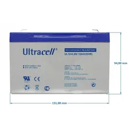 Ultracell UL12-6 Blei Akku 6 Volt 12Ah mit Faston 4,8mm Kontakten