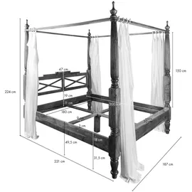 Massivmoebel24 Himmelbett Akazie 180x200x224 nougat lackiert Oxford 246
