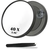 Deepton 40x Vergrößerungsspiegel, 8.8cm mit Saugnapf und Pinzette Set, Kosmetikspiegel mit Vergrößerung, Schminkspiegel Make up Spiegel für Make-up (40x-8.8cm)