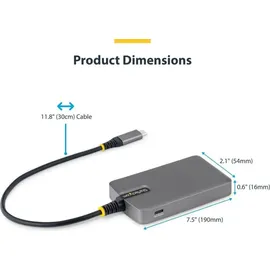 Startech StarTech.com 4-Port Hub, 5Gbps, Busbetrieben, USB-C Hub, USB C-Netzteil Port, 30 cm Kabel, Reisehub