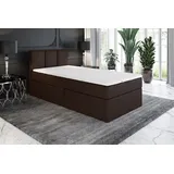 mebloland Boxspringbett, Jugendbett NASI 80x200 (Links) mit Bettkästen, Bonell-Matratze und Topper. Farbe: Schwarz. - Schwarz