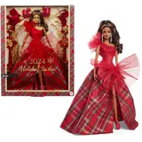 Barbie 2024 Holiday Barbie-Puppen, saisonales Sammlergeschenk, Signature, Kariertes Kleid mit roter Schleife, vorzeigbare Verpackung, hellbraunes Haar, HRM67