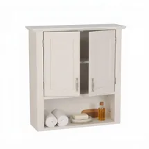 Relaxdays Hängeschrank, 3 Fächer, H x B x 62 x 58 x 20 cm, Küche & Bad Wandschrank, Doppeltür, Landhausstil, weiß