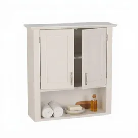 Relaxdays Hängeschrank, 3 Fächer, H x B x 62 x 58 x 20 cm, Küche & Bad Wandschrank, Doppeltür, Landhausstil, weiß