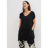 bonprix Longshirt A-Linie Passform, mit Eingrifftaschen, tiefer Rundhalsausschnitt schwarz XXXL (56/58)