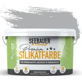 SEEBAUER diy Silikatfarbe Grau 2,5L für Innen (No. 220 Grey Stone) Atmungsaktive Mineralfarbe für Allergiker - Abwaschbare Wandfarbe - Grautöne hohe Deckkraft