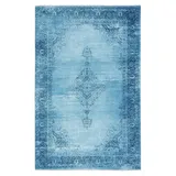 tesso living Kelim Vintage Teppich Wohnzimmer Jeans Blau 80 X 145 cm - Moderner Kurzflor Teppich - Super Soft