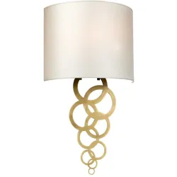 Wandleuchte Curtis Medium, 1 Licht, gealtertes Messing, Lampenschirm aus elfenbeinfarbener Kunstseide