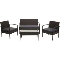 Mendler Poly-Rattan Garnitur HWC-F56, Balkon-/Garten-/Lounge-Set Sitzgruppe braun, Kissen dunkelgrau