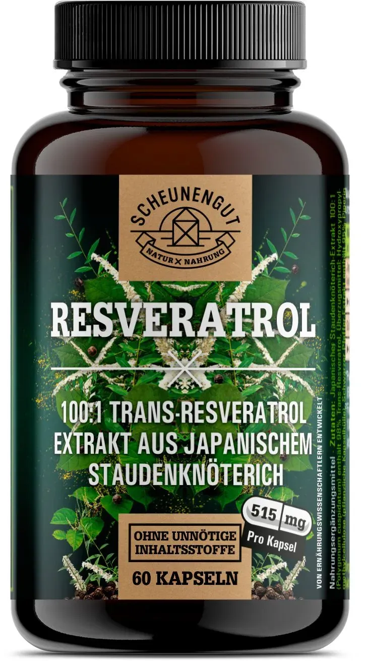 Scheunengut® Resveratrol | Der Original 100:1 Trans-Resveratrol Extrakt optimiert mit Piperin Kapseln 60 St