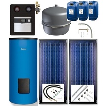 Buderus Logaplus S2 2x Flachkollektor SKN4.0 Aufdach-Montage, WW-Speicher SM300B-C, SC20/2, 4, 74m2, blau 7739606272