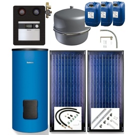Buderus Logaplus S2 2x Flachkollektor SKN4.0 Aufdach-Montage, WW-Speicher SM300B-C, SC20/2, 4, 74m2, blau 7739606272