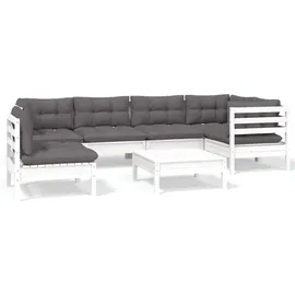 vidaXL Garten-Lounge-Set 7-tlg. weiß Kiefernholz