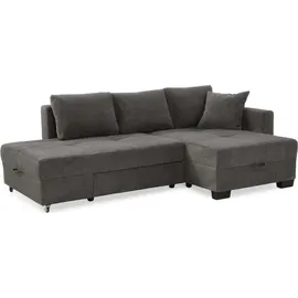 luma-home Ecksofa Schwenkfunktion Doppelbett Schlafcouch Bettkasten Cord in Grau Anthrazit / 15214 - Grau