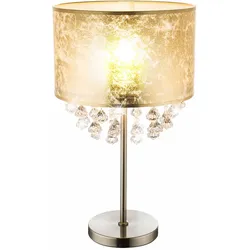Tisch Lampe Stoff Nacht Licht Blatt Gold Design Kristalle Steh Leuchte im Set inklusive LED Leuchtmittel