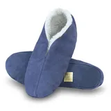 Sonia Originelli Wildleder Hausschuh Schluffi mit warmen Kuschelfell, Farbe: dunkelblau, Größe: 48 - 48 EU