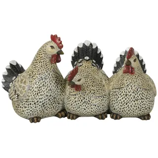 finehomegarden Dekofigur Deko Hühner Set 3-teilig natur/schwarz – Landhausstil Dekofiguren (1 St), aus Polyresin,29,5x15 cm Hoch ca. 17cm Ostern Skuptur Bauernhof beige|schwarz
