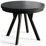 AlpiMeble Runder Esstisch ausziehbar – Moderner Wohnzimmertisch und Küchentisch – Tisch mit Stabile Konstruktion, Durchmesser 80 cm - 130 cm - Farbe Schwarz - Kollektion Evo