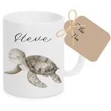 Manufaktur Liebevoll Tasse mit Namen Kinder Kindertasse mit Namen Becher Keramik Mädchen Junge Namenstasse Schildkröte Meerestiere Geschenk