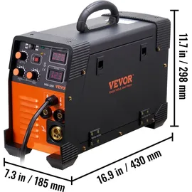 Vevor MIG/MMA/TIG 3 in 1 Schweißgerät 50–250A Fülldrahtschweißen(0,8 mm & 1 mm) IGBT-Technologie 2,2–12m/min Drahtgeschwindigkeit 5,6 kVA Nenneingangsleistung Ip21s Schutzart
