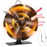 BlingBin Kaminventilator 6 Flügel Ofenventilator Ohne Strom, Kaminofen Ventilator mit Eisenring, Leiser 2 IN 1 Kaminlüfter für Kaminofen/Kamin/Ofen/Ofenrohr schwarz
