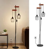 EMKE Stehlampe Holz Stehleuchte Wohnzimmer Schwarz, E27 Standleuchte LED Retro Leselampe Stehlampe Schlafzimmer Floor Lamp Outdoor Stehlampen Bogenlampe