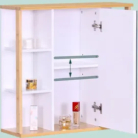 Relaxdays Spiegelschrank, 6 Ablagen, 2 Innenfächer, HxBxT: 64 x 62 x 21 cm, Wandmontage, Bad Hängeschrank, weiß/Natur