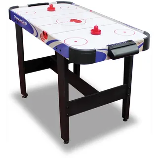 CARROMCO Airhockey Tisch Crosscheck-XT – Hochglanz Air Hockey Spielfeld, Belüftetes Spielfeld, Inkl. 2 Pusher & 2 Pucks, Maße 79x122x61 cm, Blau, Airhockey Tisch für Kinder & Erwachsene