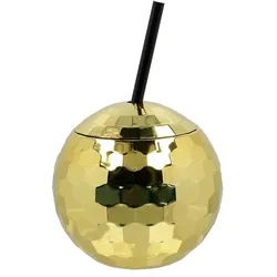 Discokugel Becher mit Strohhalm gold 600 ml