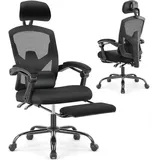 sweetcrispy - Bürostuhl Ergonomisch - Ein Schreibtischstuhl mit Komfortarmlehnen, Ausgestattet mit Einer Bequemen Lendenwirbelstütze und Fußstütze,