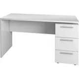Dmora Schreibtisch Dbuttar, Moderner Schreibtisch, Studiertisch mit Kommode mit 2 Schubladen und 1 Tür, 138x60h74 cm, Weiß - Weiß