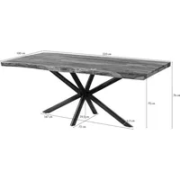 MASSIVMOEBEL24.DE Baumtisch Sheesham 220x100x76 natur sandgestrahlt / Kreuzgestell anthrazit