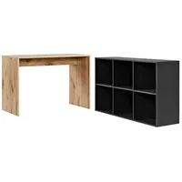 Mokebo Schreibtisch, Eiche, Schwarz, 112x77x54 cm, Arbeitszimmer, Schreibtische, Bürotische