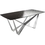 DeLife Esstisch Edge Boot 200x100 Reliefglas Rauchschwarz 3D-Design Spider Flachstahl Edelstahl,