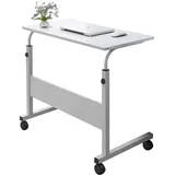 PFCTART Beistelltisch 80 cm Betttisch Beistelltisch pflegetisch (Laptop Ständer Tisch für krankenbett Büro Schlafzimmer), Laptoptisch Höhenverstellbar mit Rollen weiß