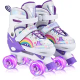 YUDOXN Rollschuhe Mädchen Verstellbar.komfortabl LED Rollerskates für Jugendliche und Anfänger.3 Größen, verstellbar von 31 bis 42, Rollerskates.Verstellbar Rollschuhe für Kinder (S, Violet-B)