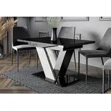 Home Collective Esstisch ausziehbar Tisch Küchentisch Esszimmertisch Ausziehtisch (Esszimmer Küche Wohnzimmer Esstisch erweiterbar), modernes Design mit V-Gestell 120-160x80 cm Schwarz glänzend schwarz