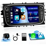 [2+64G] Android 13 Autoradio Wireless Carplay für Ford Focus Kuga Galaxy C-MAX S-MAX Mondeo MK4 7 Zoll Autoradio mit Bildschirm Navi Android Auto Bluetooth WiFi FM RDS (Schwarz)